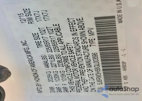 2016 Honda Cr-V Ex from USA, damaged, VIN 5J6RM3H56GL003596